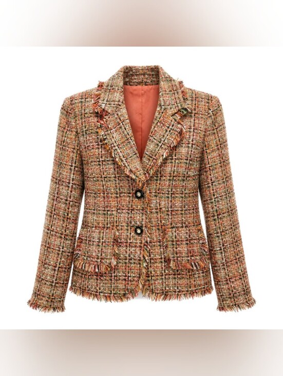 Focus 2000 Jackets & Blazers - Focus 2000 Autumnal Tones Tweed Fringe Blazer 2-Button W/Pockets Sz 10